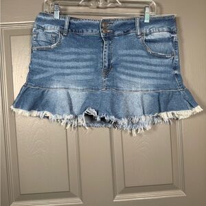 Fashion Nova Blue Frayed Mini Skort